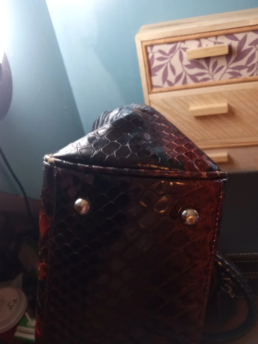 Danier Brown and Black Faux Snakeskin Satchel - Picture 6 of 7